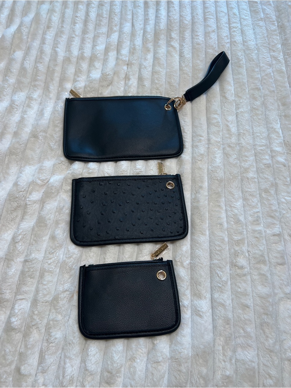 Anne Klein Black Leather like Wristlet Trio - 3-Piece Pouch Set - Picture 9 of 10